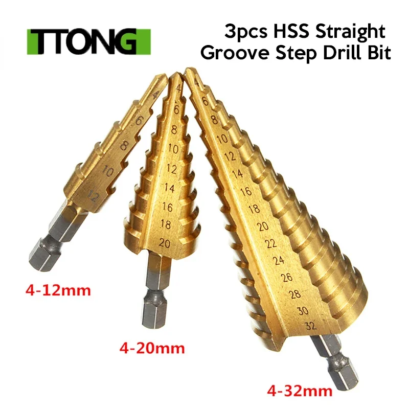 Straight Groove Step Drill Bit HSS Titanium Coated Wood Metal Hole Cutter Core Drilling Tools Set 4 Models 3-12 4-12 4-20 4-32
Straight Groove Step Drill Bit HSS Titanium Coated Wood Metal Hole Cutter Core Drilling Tools Set 4 Models 3-12 4-12 4-20 4-32