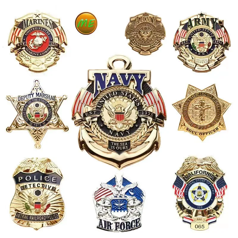 

USA Punk Brass Badge Air Force Army Marine Navy Motorcycle Warrior Metal Large Medal Brooch Pin Buckle for Clothes Vest Hat