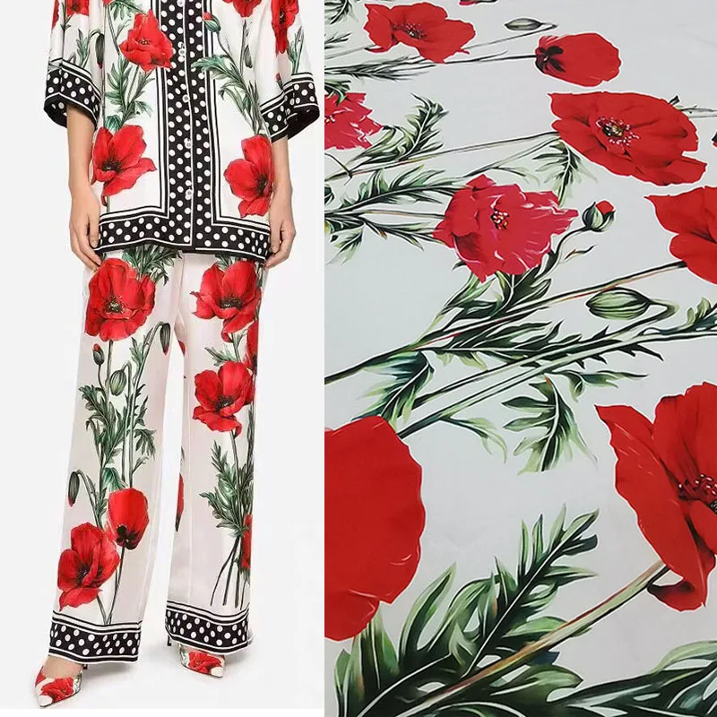Europe And America Dot And Red Flower Printed Imitate Silk Satin Fabric For Woman Summer Dress Blouse Pants Handmade DIY Cloth
Europe And America Dot And Red Flower Printed Imitate Silk Satin Fabric For Woman Summer Dress Blouse Pants Handmade DIY Cloth