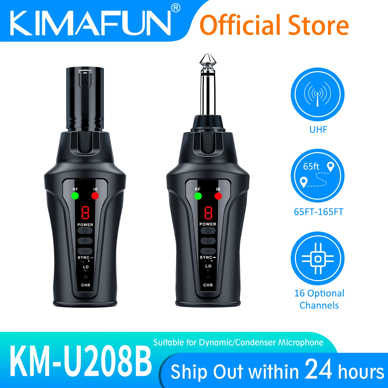 

UHF Microphone Wireless Transmitter Receiver System,Plug On XLR Wireless Mic System for Dynamic Microphone,Condenser Microphones