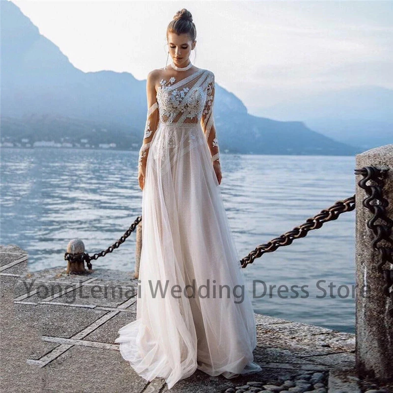 Tulle Beach Bohemian Party Floor Lenth Custom Made White Dots Appliques Lace Bridal Gowns Boho Long Sleeves Wedding Dresses 2023
Tulle Beach Bohemian Party Floor Lenth Custom Made White Dots Appliques Lace Bridal Gowns Boho Long Sleeves Wedding Dresses 2023