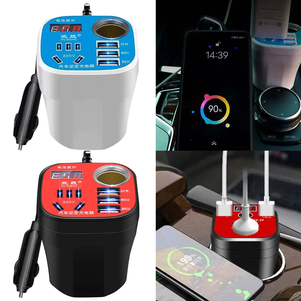 

Автомобильный инвертор, автомобильный преобразователь питания, 3USB-порта, 12 В/24 В до 220 В, конвертер QC, универсальное зарядное устройство, цифровой дисплей