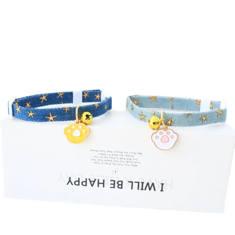 Pet cat collar with bell cute cat paw cowboy material adjustable kitten and puppy collar safety buckle pet dog accessories
Pet cat collar with bell cute cat paw cowboy material adjustable kitten and puppy collar safety buckle pet dog accessories