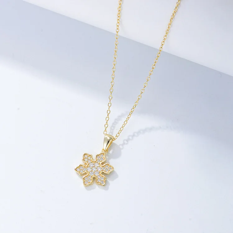 

s925 silver micro inlaid zircon snowflake pendant necklace female Valentine's Day gift diamond inlaid clavicle chain