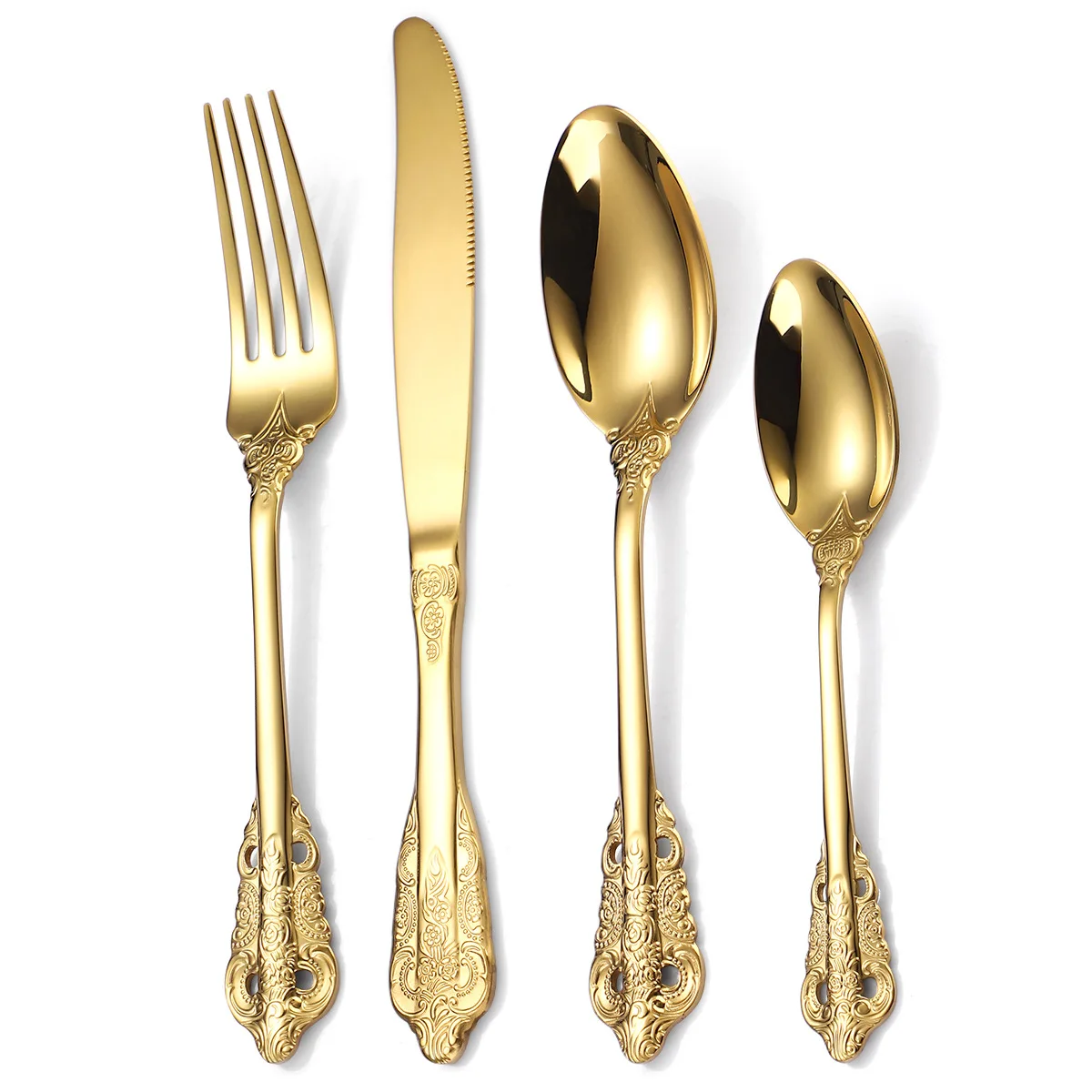 4Pcs Gold Silverware Stainless 304 Steel Cutlery Modern Utensils Flatware Set Knife Fork Spoon Mirror Polished Dishwasher Safe
4Pcs Gold Silverware Stainless 304 Steel Cutlery Modern Utensils Flatware Set Knife Fork Spoon Mirror Polished Dishwasher Safe