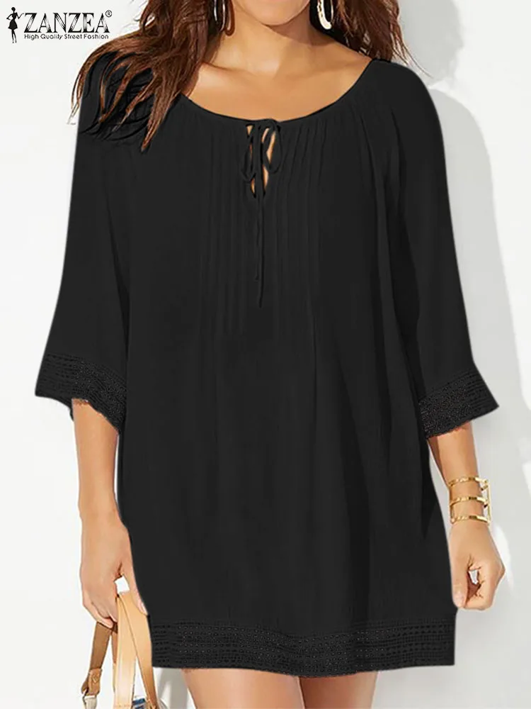 ZANZEA Casual 2023 Summer Shirts Women Vintage Blouses Lace Up 3/4 Sleeve Tops Crew Neck Lace Trim Loose Solid Color Tunics
ZANZEA Casual 2023 Summer Shirts Women Vintage Blouses Lace Up 3/4 Sleeve Tops Crew Neck Lace Trim Loose Solid Color Tunics