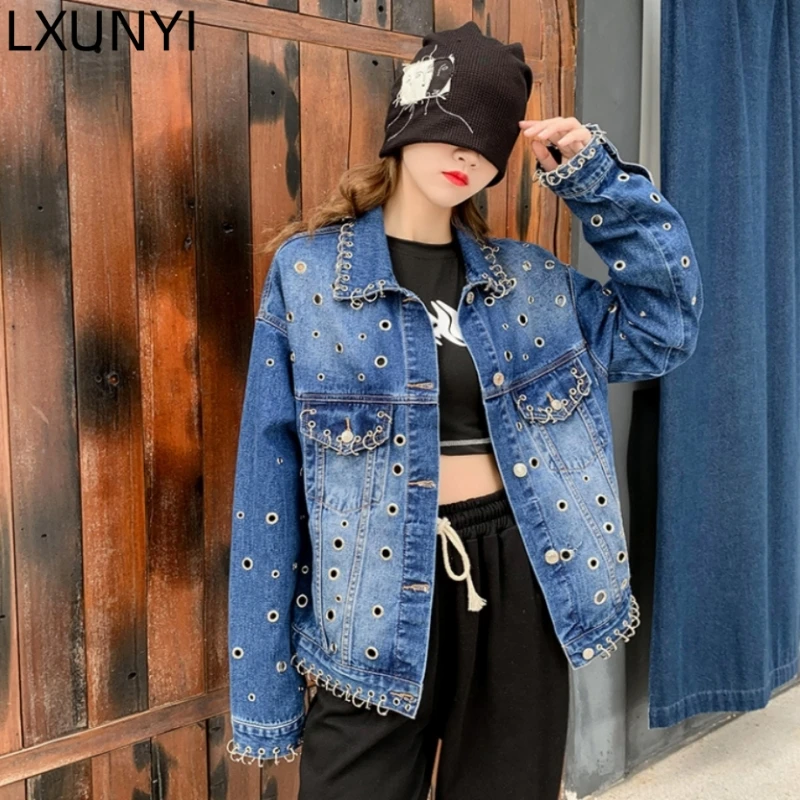 LXUNYI Personality Hole Casual Metal Buckle Denim Jacket Long Sleeve Punk Rock Autumn Fashion Korean Loose Coat Jeans Women
LXUNYI Personality Hole Casual Metal Buckle Denim Jacket Long Sleeve Punk Rock Autumn Fashion Korean Loose Coat Jeans Women