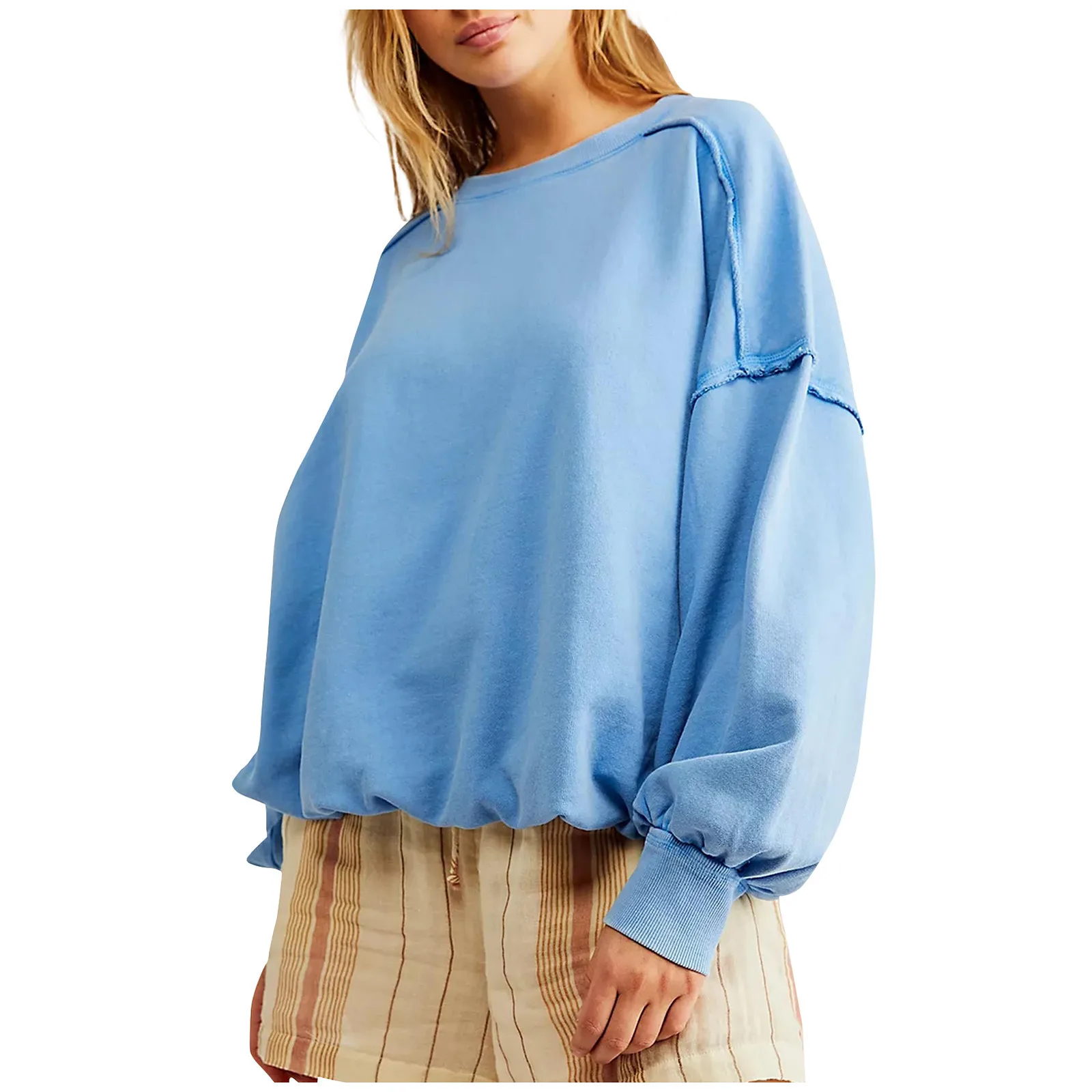 

Женский хлопковый пуловер оверсайз, однотонный базовый свитшот с круглым вырезом и спущенными плечами, свободная модная Осенняя Толстовка