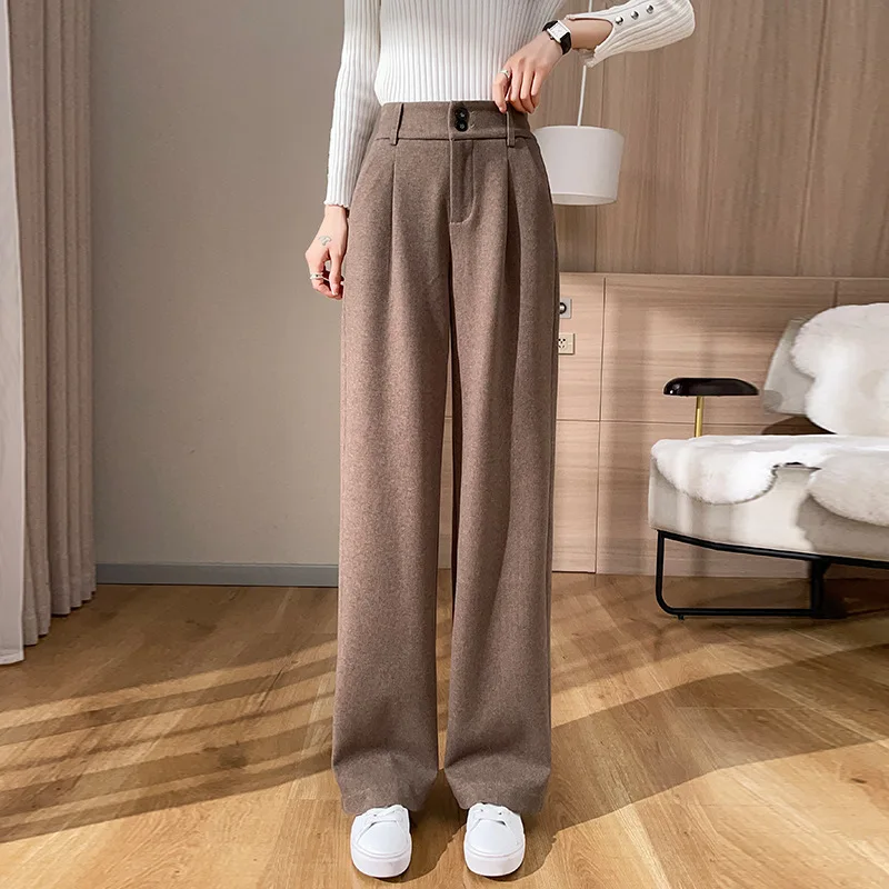 Woolen Wide-leg Pants Women Fall Winter New Elastic High-waisted Loose Trousers Female Vintage Thick Slim Fit Straight Pant
Woolen Wide-leg Pants Women Fall Winter New Elastic High-waisted Loose Trousers Female Vintage Thick Slim Fit Straight Pant