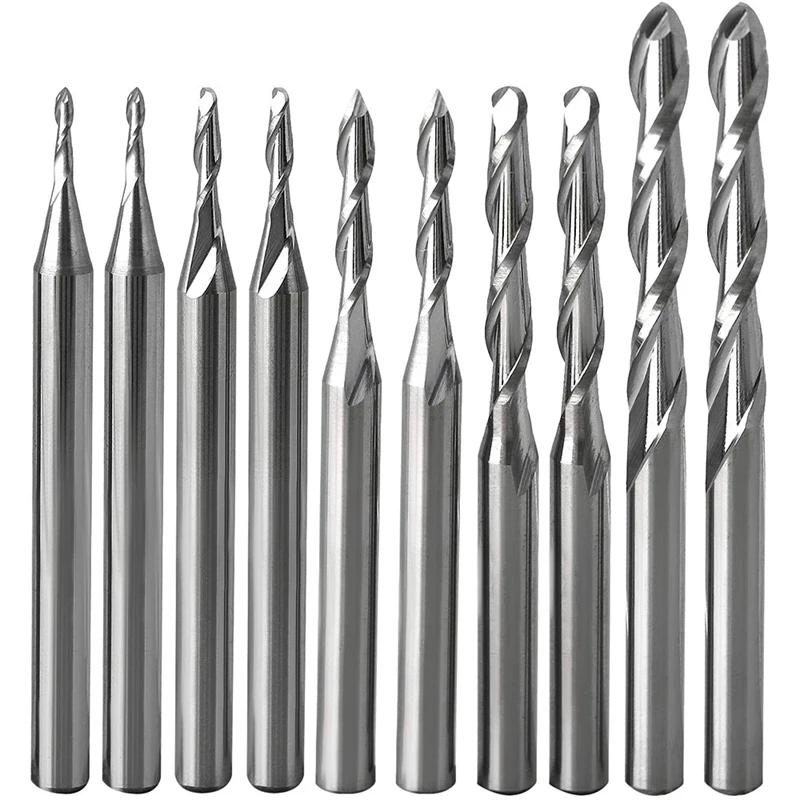 Набор концевых фрез с шариковым ножом, диаметр кромки, гравировальные Фрезы с ЧПУ, фрезы для деревообработки, хвостовик 3,175 мм 
Набор концевых фрез с шариковым ножом, диаметр кромки, гравировальные Фрезы с ЧПУ, фрезы для деревообработки, хвостовик 3,175 мм