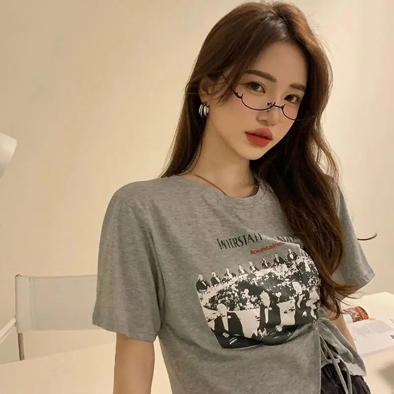 Printed Split T-Shirt Women's New Summer Drawstring Design Feels Niche Shows Slim Short Sleeves
Printed Split T-Shirt Women's New Summer Drawstring Design Feels Niche Shows Slim Short Sleeves
