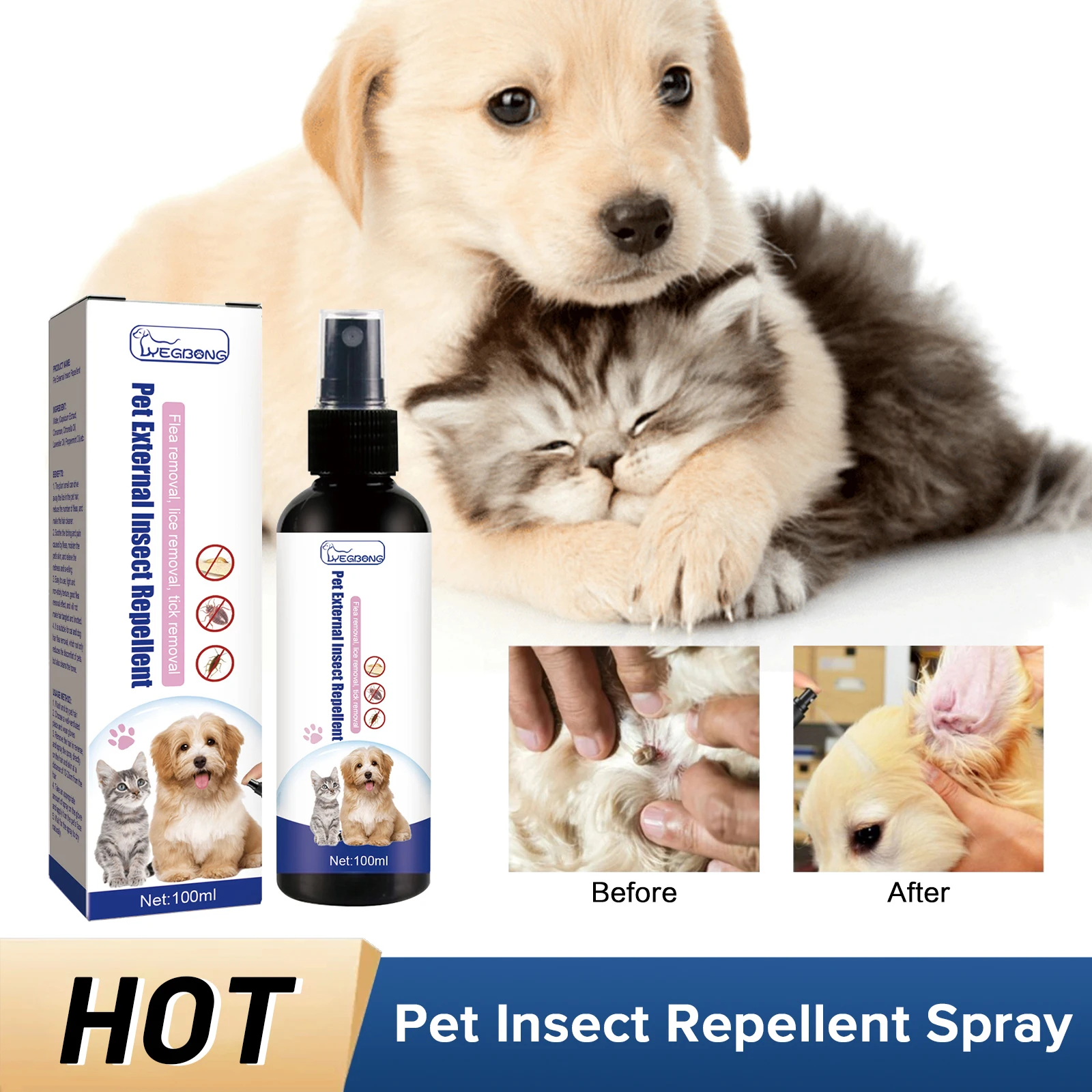 

Pet Insect Repellent Spray Flea Lice Remover Cat Body Anti Itching Puppy Kitten Skin Cleaning Control Repel Dog Tick Flea Killer