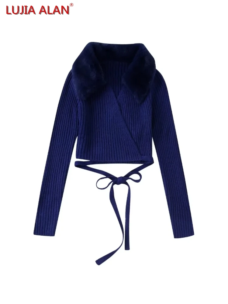 Autumn New Women's Faux Fur Turndown Collar Cross Lace Up Bow Long Sleeve Casual Slim Knitted Short Sweater LUJIA ALAN SW1908
Autumn New Women's Faux Fur Turndown Collar Cross Lace Up Bow Long Sleeve Casual Slim Knitted Short Sweater LUJIA ALAN SW1908