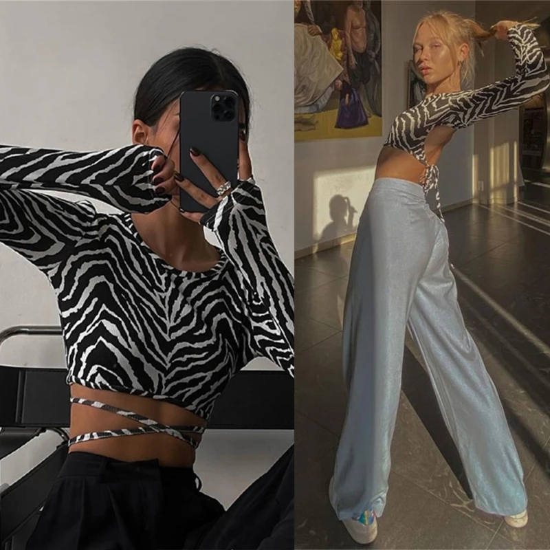 Animal Stripe Print Backless Crop Top for Women Sexy Long Sleeve O-Neck Crisscross Tied Back Fashion T-Shirt Streetwear
Animal Stripe Print Backless Crop Top for Women Sexy Long Sleeve O-Neck Crisscross Tied Back Fashion T-Shirt Streetwear