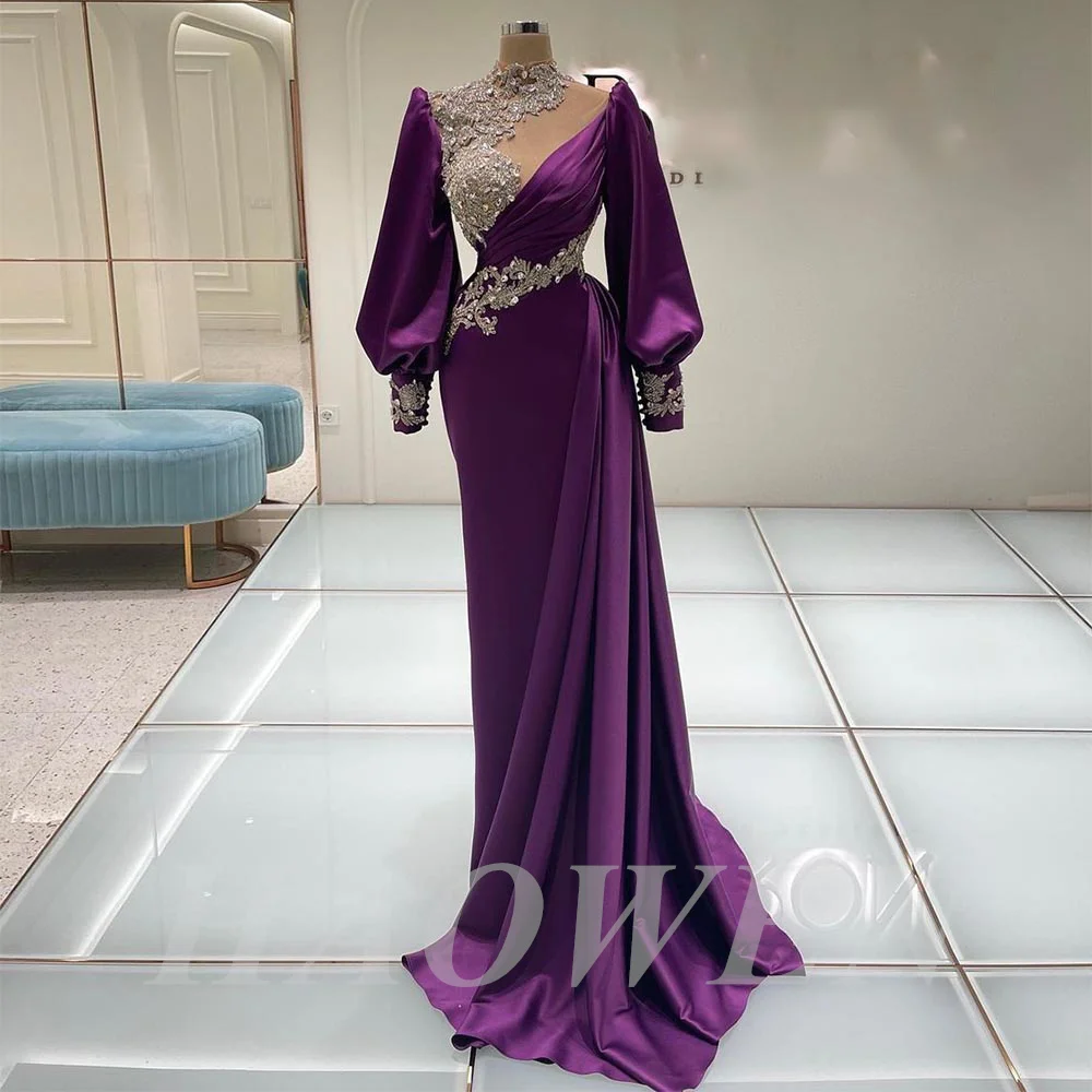 HAOWEN Exquisite Lace Appliques Crystal Purple Satin Mermaid Evening Dresses Long Sleeves Dubai Women Long Formal Prom Gown
HAOWEN Exquisite Lace Appliques Crystal Purple Satin Mermaid Evening Dresses Long Sleeves Dubai Women Long Formal Prom Gown