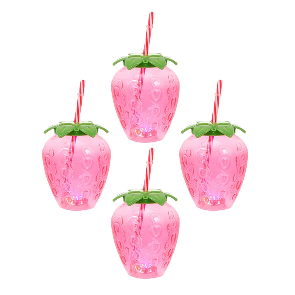 

4 Sets Tiki Party Cups Lids Kids Drinking Luau Aloha Favor Pineapple Toddler Sippy Strawberry Glasses Plastic Hawaiian