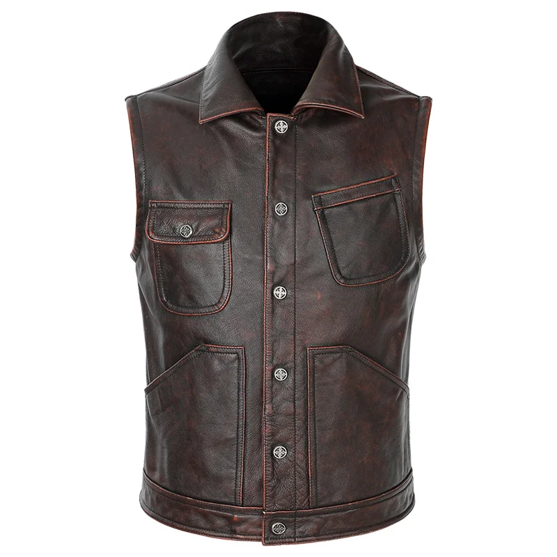 New Work Clothes Brown vintage Old Vest Men's Leather Vest Genuine Leather Sleeveless Jackets Slim Natural REAL Cowhide Vests
New Work Clothes Brown vintage Old Vest Men's Leather Vest Genuine Leather Sleeveless Jackets Slim Natural REAL Cowhide Vests