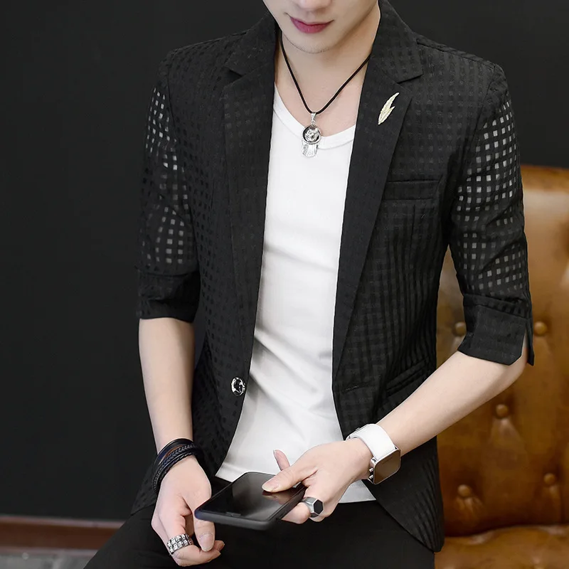 HOO 2022 Men's Summer New Casual Fashion Mid-Sleeve blazer Youth Hollow Thin Slim blazer
HOO 2022 Men's Summer New Casual Fashion Mid-Sleeve blazer Youth Hollow Thin Slim blazer
