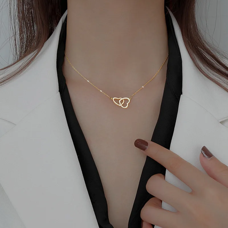 Fashion Trend Unique Design Simple and Exquisite Metal Alloy Double Heart Clavicle Necklace Female Jewelry Party Gift
Fashion Trend Unique Design Simple and Exquisite Metal Alloy Double Heart Clavicle Necklace Female Jewelry Party Gift