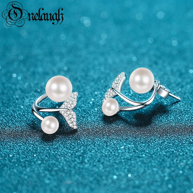 Onelaugh 925 Sterling SIlver Mermaid Tail Freshwater Pearl Stud Earrings Pave Moissanite Diamond Earrings for Women Fine Jewelry
Onelaugh 925 Sterling SIlver Mermaid Tail Freshwater Pearl Stud Earrings Pave Moissanite Diamond Earrings for Women Fine Jewelry
