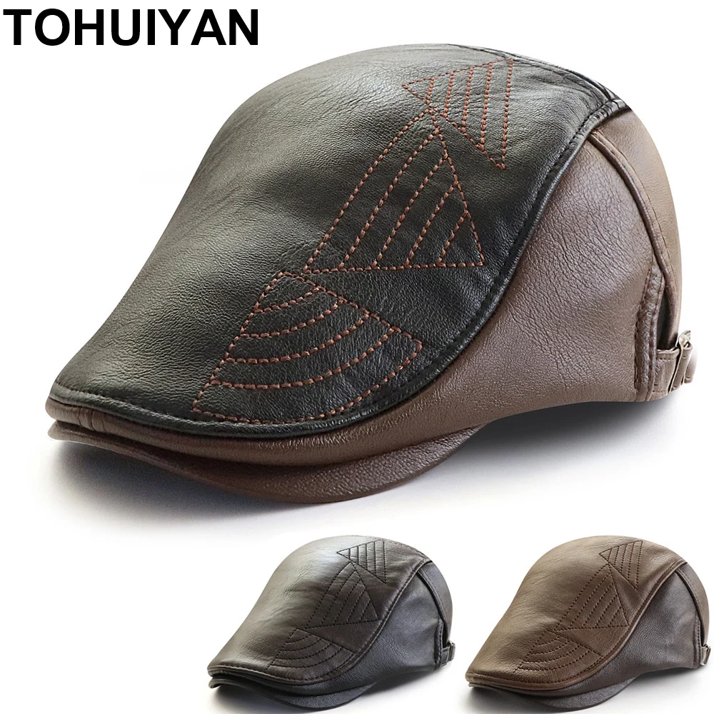 TOHUIYAN Warm Leather Hats for Men Winter Thicken Newsboy Caps Autumn Male Adjustable Flat Cap Boinas Masculina Driving Hat
TOHUIYAN Warm Leather Hats for Men Winter Thicken Newsboy Caps Autumn Male Adjustable Flat Cap Boinas Masculina Driving Hat