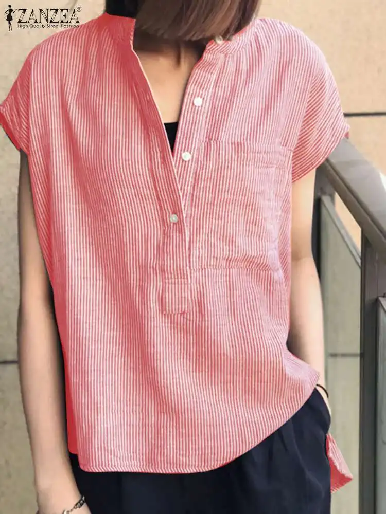 ZANZEA Summer Blouse Fashion O Neck Short Sleeve Vintage Shirt Women Striped Tops Casual Oversize Party Blusas Female Chemise
ZANZEA Summer Blouse Fashion O Neck Short Sleeve Vintage Shirt Women Striped Tops Casual Oversize Party Blusas Female Chemise