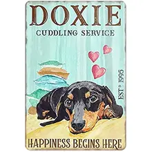 New Metal Tin Sign Vintage Dachshund Dog Service Happiness Begins Here Funny Coffee for Home, Living Room, Garden