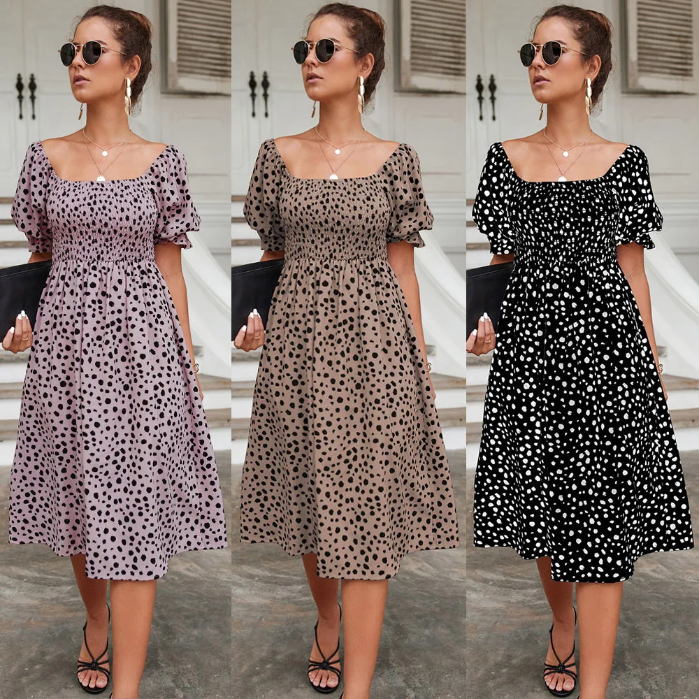 Women Summer Elegant Fashion Square Collar Puff Sleeve Dress Female Sexy Backless Stretchy Waist Dots Print Knee Length Vestidos
Women Summer Elegant Fashion Square Collar Puff Sleeve Dress Female Sexy Backless Stretchy Waist Dots Print Knee Length Vestidos