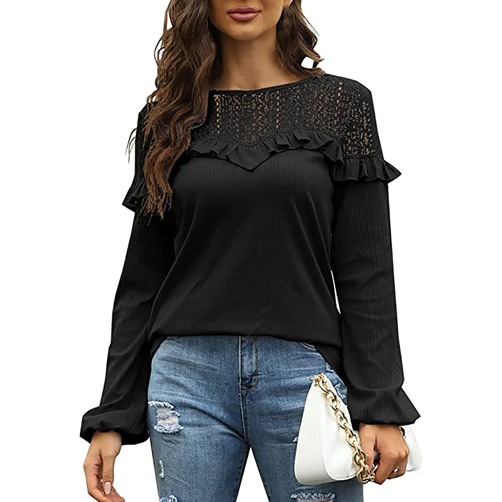 Women's Lace Shirts Top Round Neck Shirt Long Sleeve Casual Autumn Long Sleeve O Neck Shirt Top Long Sleeve Tee Shirt
Women's Lace Shirts Top Round Neck Shirt Long Sleeve Casual Autumn Long Sleeve O Neck Shirt Top Long Sleeve Tee Shirt
