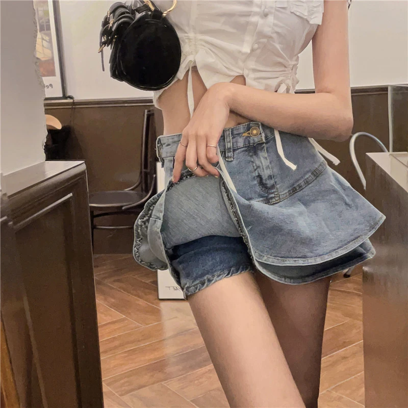 Harajuku Denim Mini Pleated Skirt Ladies Summer High Waist Jeans Shorts Skirts Women Ruffles Fashion Korean Saia Female X381
Harajuku Denim Mini Pleated Skirt Ladies Summer High Waist Jeans Shorts Skirts Women Ruffles Fashion Korean Saia Female X381