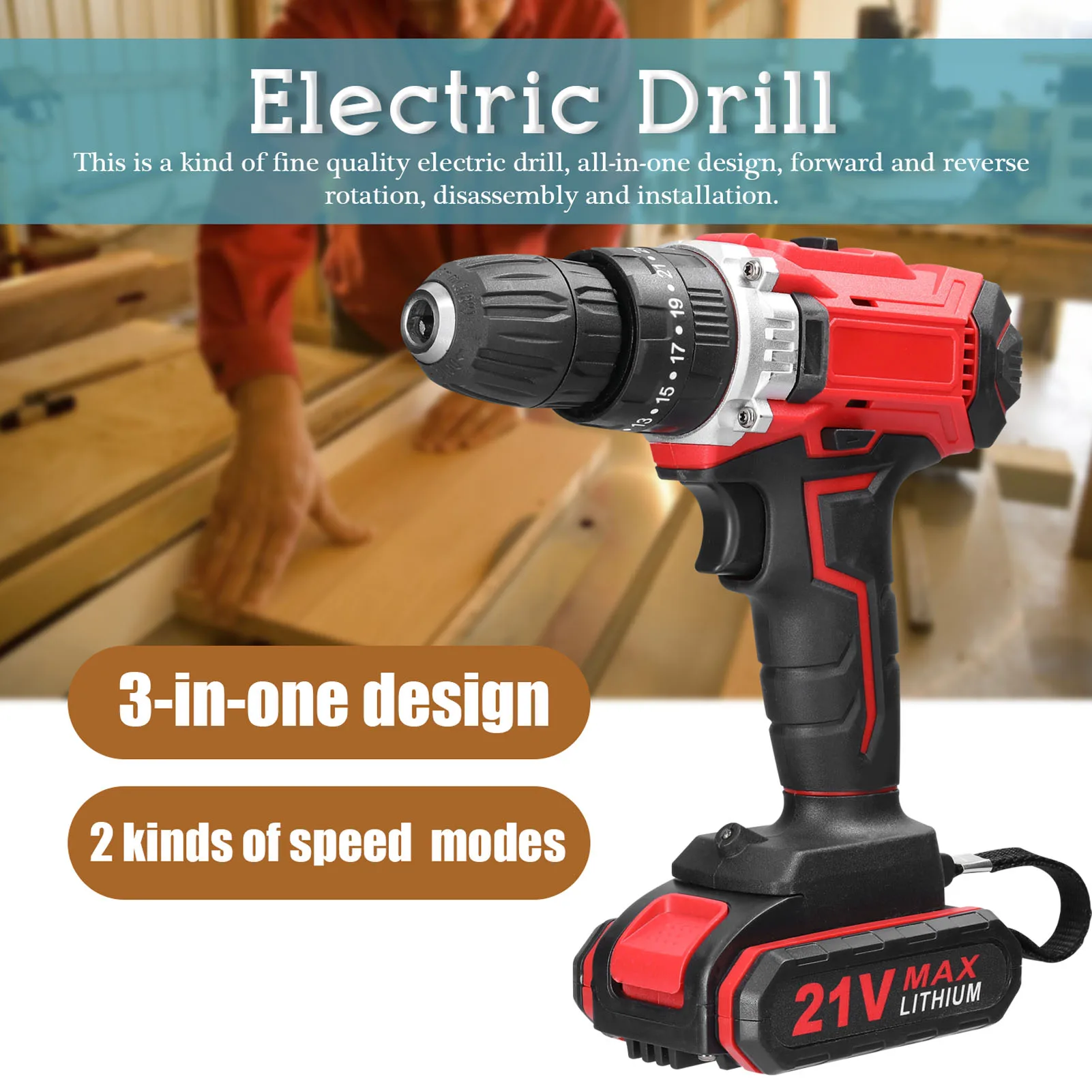 Household 3in1 21V Electric Drill Impact Drill Mini Electric Screwdriver Speed Switchable Rotation Ways Adjustment 25+1 Gears
Household 3in1 21V Electric Drill Impact Drill Mini Electric Screwdriver Speed Switchable Rotation Ways Adjustment 25+1 Gears