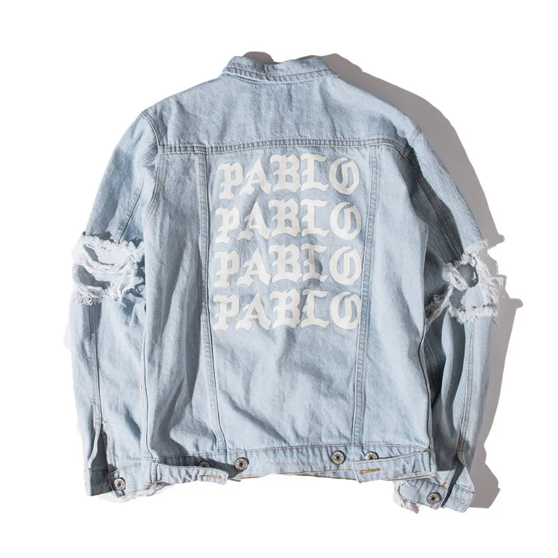 Spring And Autumn Classic Men Clothing White PABLO Print Denim Jacket Frayed Broken Hole Cowboy Clothes Casual Loose Outerwear
Spring And Autumn Classic Men Clothing White PABLO Print Denim Jacket Frayed Broken Hole Cowboy Clothes Casual Loose Outerwear