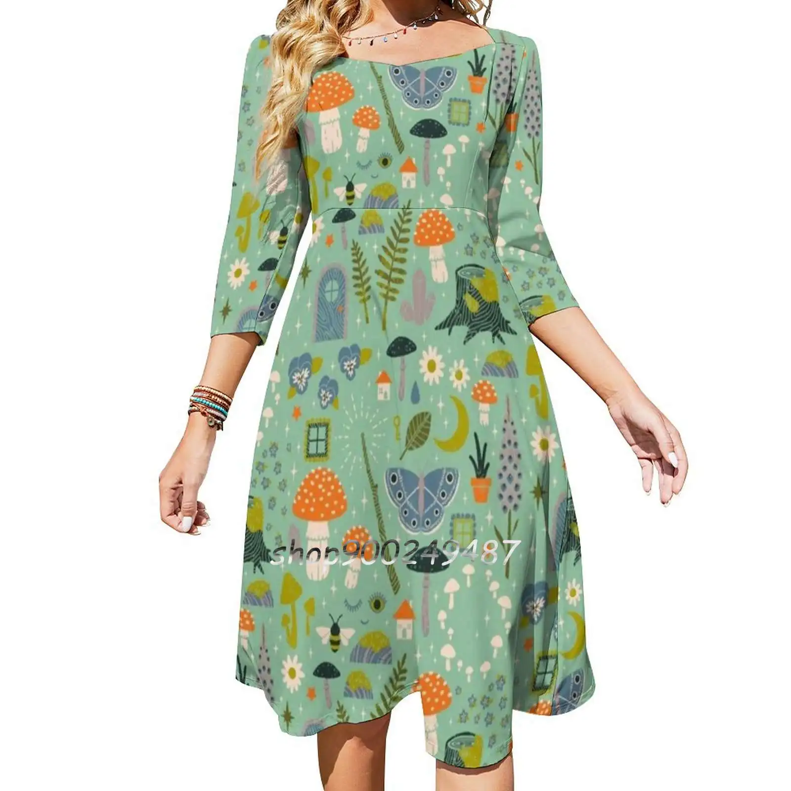 

Расклешенное платье феи сада с сердечком и узлом модное дизайнерское свободное платье большого размера с рисунком мятного пастельного цве...