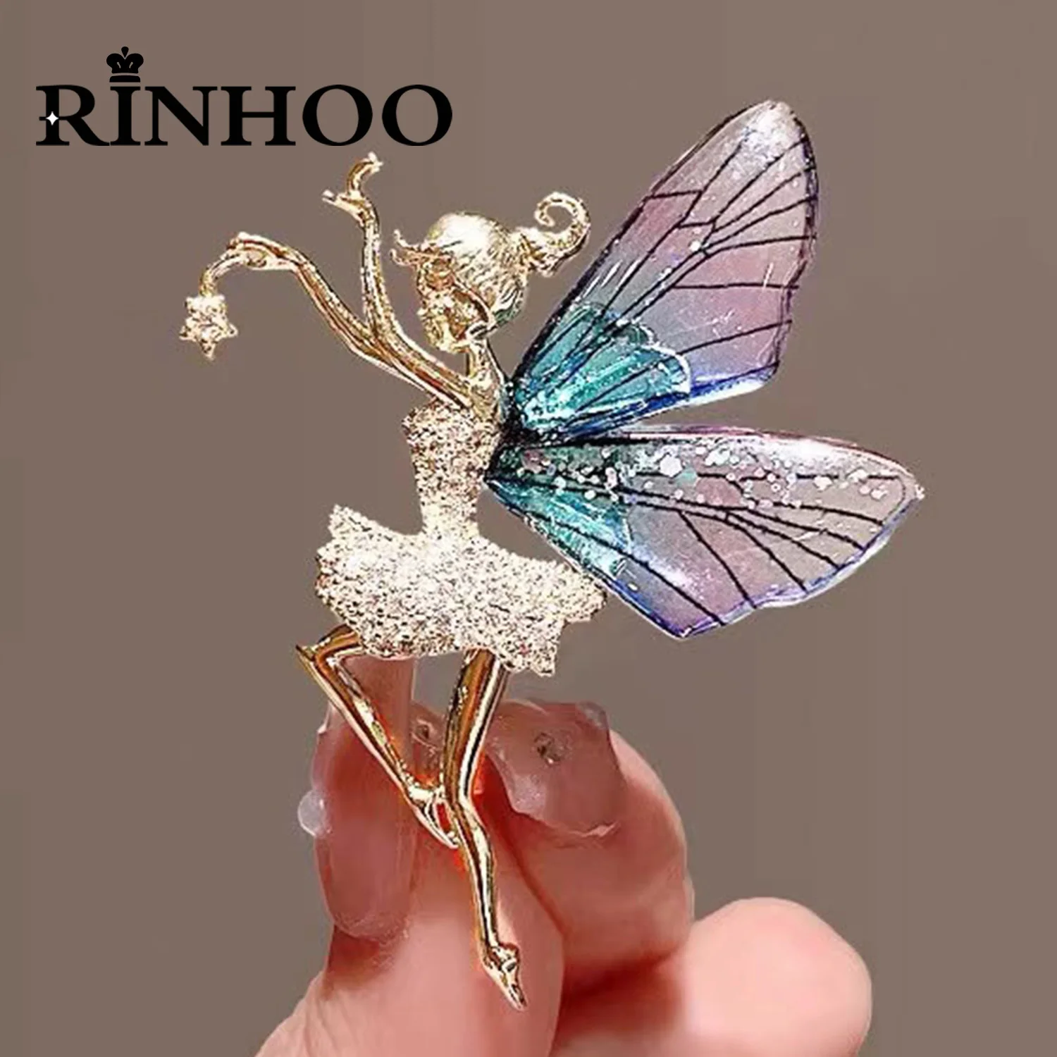 

Rinhoo Cute Fairy Angel Girls Brooches For Women Sparkling Rhinestone Purple Wings Dancer Ballet Girl Lapel Pins Wedding Jewelry