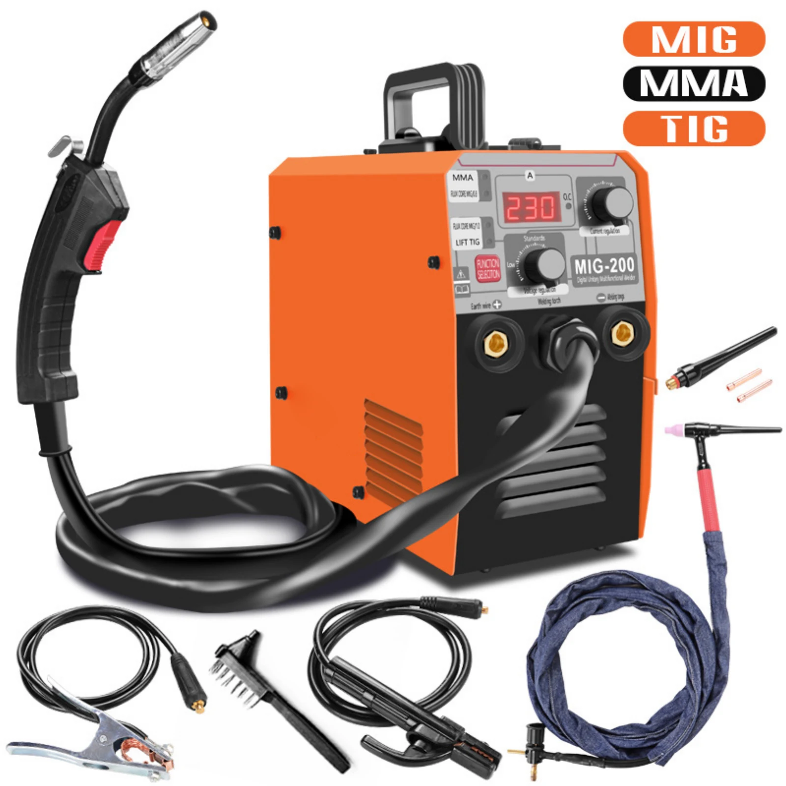 MIG-200 Welder Semi-Automatic 110V 220V Inverter Tig Argon Arc Gas-Less Mig Welder 3 In 1 MIG/MMA/TIG Electric Welding Machine
MIG-200 Welder Semi-Automatic 110V 220V Inverter Tig Argon Arc Gas-Less Mig Welder 3 In 1 MIG/MMA/TIG Electric Welding Machine