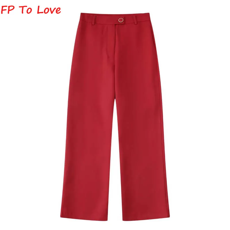 Fp To Love 2022 Summer Women's Red Casual Wide Leg Pants Elegant Chic High Waist One Button Straight Leg Pants 
Fp To Love 2022 Summer Women's Red Casual Wide Leg Pants Elegant Chic High Waist One Button Straight Leg Pants