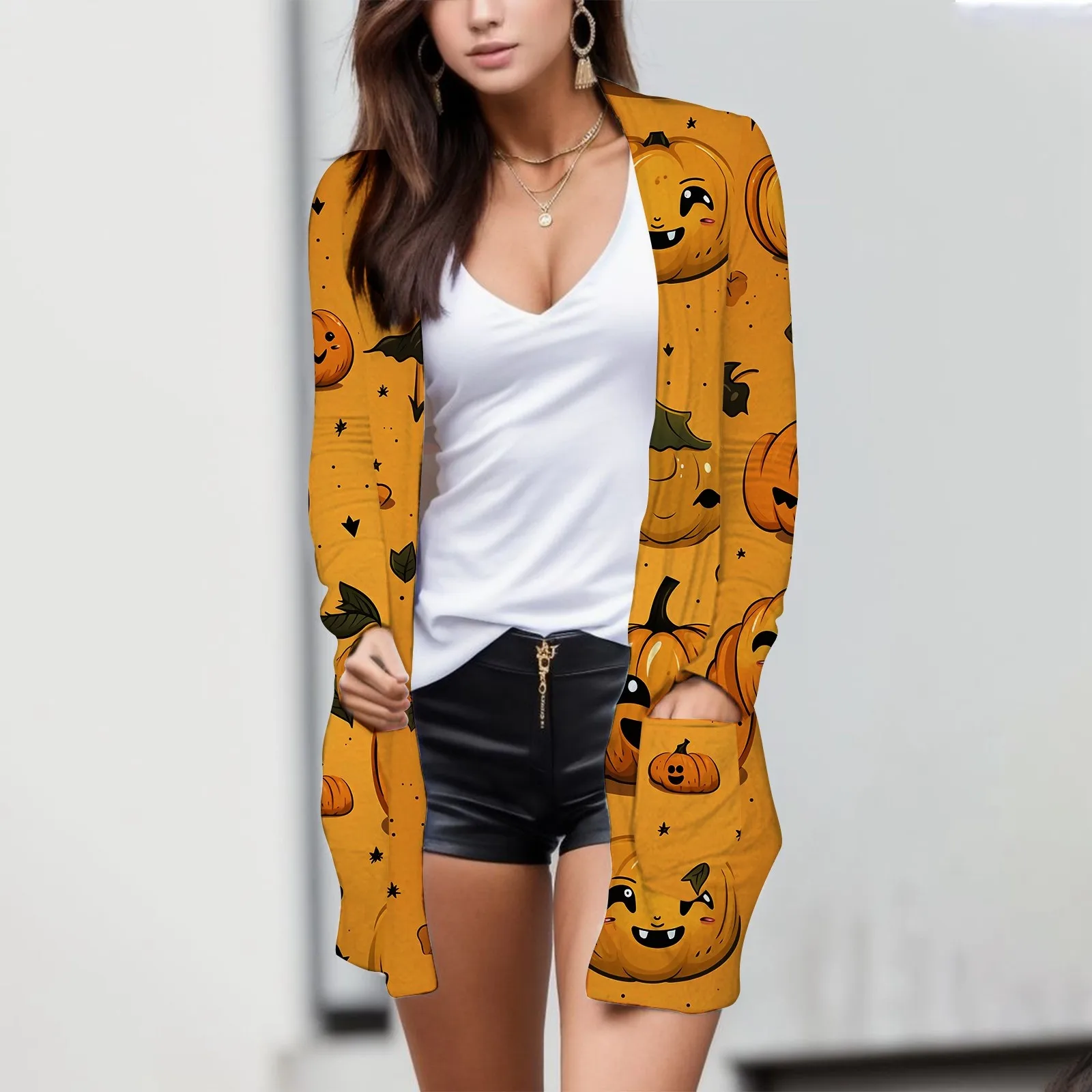 Ladies Halloween Print Pocket Long Sleeve Fashion Unbuttoned Cardigan Coat Cardigans with Buttons
Ladies Halloween Print Pocket Long Sleeve Fashion Unbuttoned Cardigan Coat Cardigans with Buttons