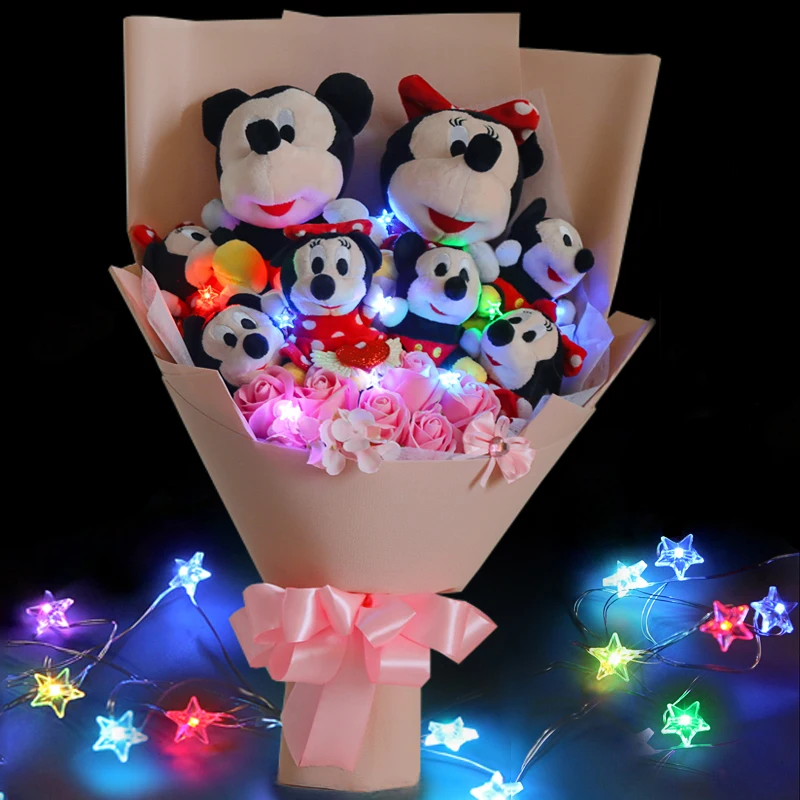 

Kawaii Disney Mickey Minnie Bouquet Donald Duck Pooh Bear Plush Dolls Couple Toys Birthday Girls Valentine's Day Graduation Gift