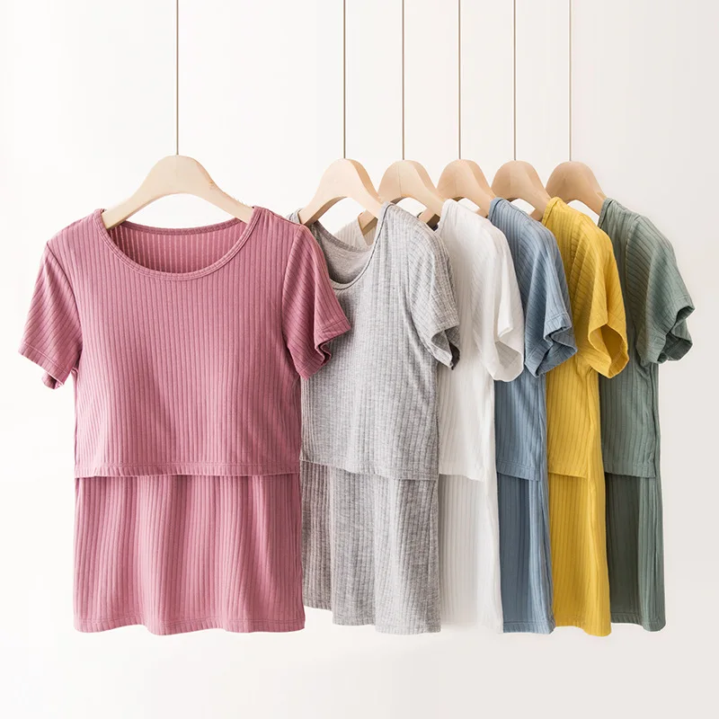 Summer Fashion Mom Breastfeeding T-shirt Round Neck Short-sleeved Cotton Bottoming Shirt Solid Color Comfortable Maternity Top
Summer Fashion Mom Breastfeeding T-shirt Round Neck Short-sleeved Cotton Bottoming Shirt Solid Color Comfortable Maternity Top
