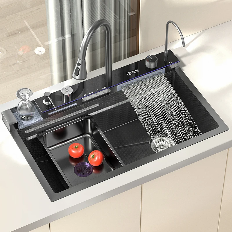 Smart Waterfall Kitchen Sink Stainless Steel Sink Large Single Slot Bowl Dishwasher Multifuctional Sink Faucet Wash Basin Sink
Smart Waterfall Kitchen Sink Stainless Steel Sink Large Single Slot Bowl Dishwasher Multifuctional Sink Faucet Wash Basin Sink