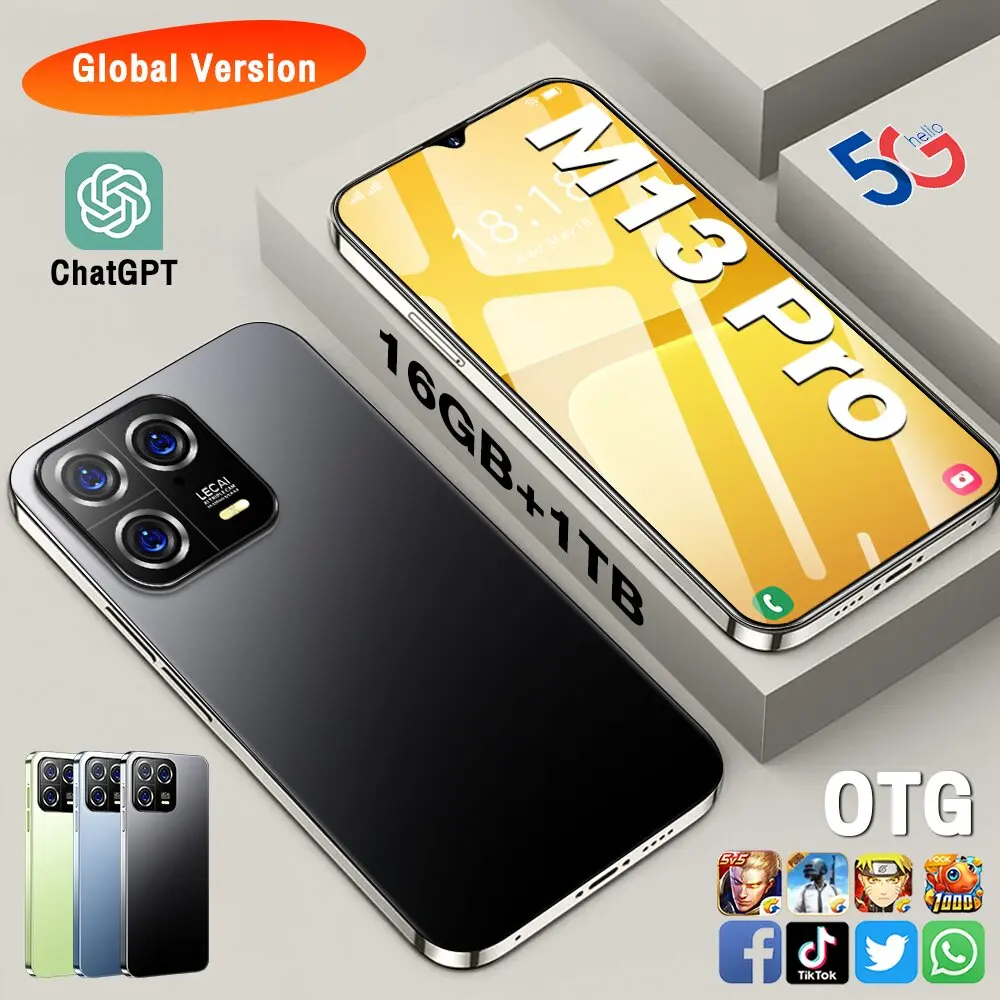 

Совершенно новый смартфон M13 Pro, Android, 7,3 дюймов, HD, полный экран, 16 ГБ + 1 ТБ, мобильный телефон