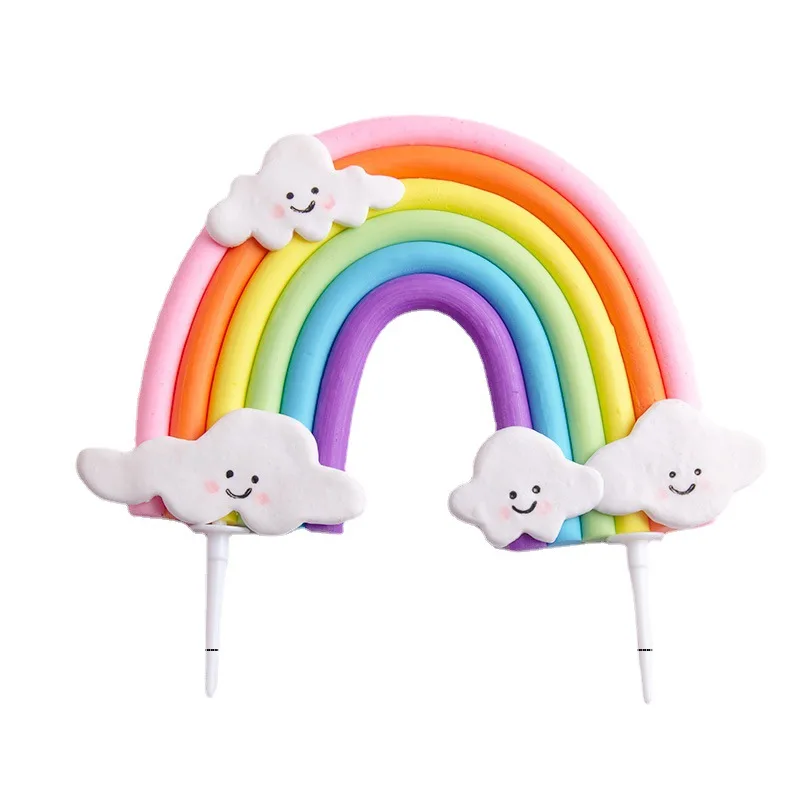 

5PCS Rainbow Birthday Cake Decoration Cute Cartoon Rainbow Cake Toppers Kids Happy Rainbow Cloud Unicorn Birthday Cupcake Decor