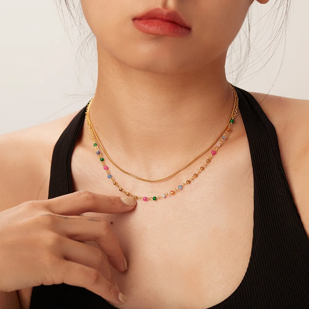 Stainless Steel PVD 18K Gold Plated Tarnish Waterproof Colorful Beads Layered Chain Necklace For Woman Jewelry Wholesale Trendy
Stainless Steel PVD 18K Gold Plated Tarnish Waterproof Colorful Beads Layered Chain Necklace For Woman Jewelry Wholesale Trendy