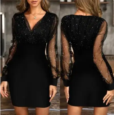 Women's Mini Skirts 2022 New Elegant Sequins Dress Lace Mesh Patchwork Long Sleeve Sexy Deep V-Neck Party Dresses Ladies Clothes
Women's Mini Skirts 2022 New Elegant Sequins Dress Lace Mesh Patchwork Long Sleeve Sexy Deep V-Neck Party Dresses Ladies Clothes