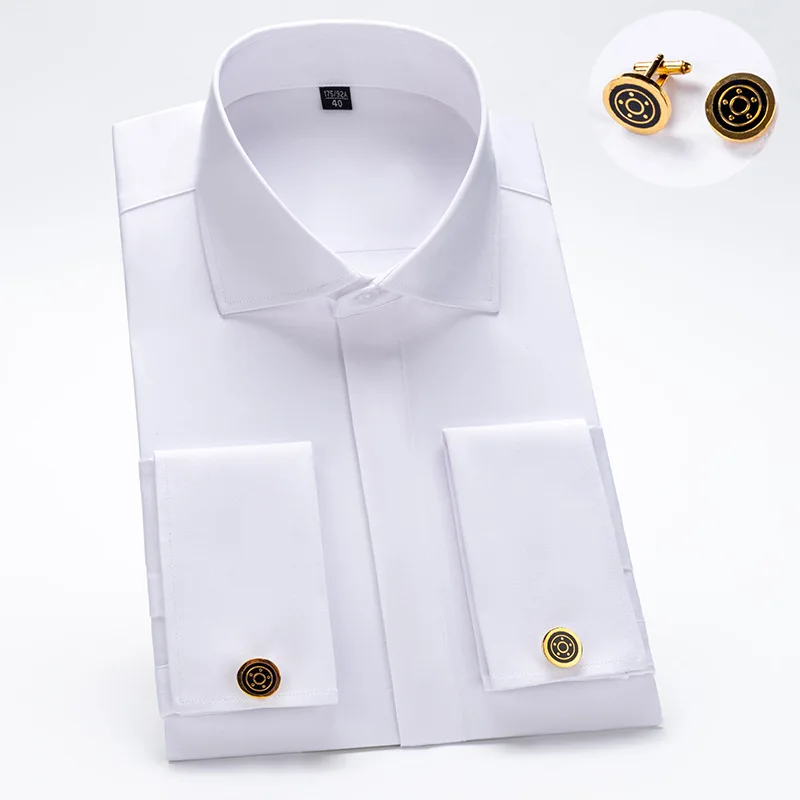 

Sleeve Dress Formal Cufflink Covered Men's Shirts French Collar Long Business Windsor Cuff Fashion Shirt Shirt Luxury Button