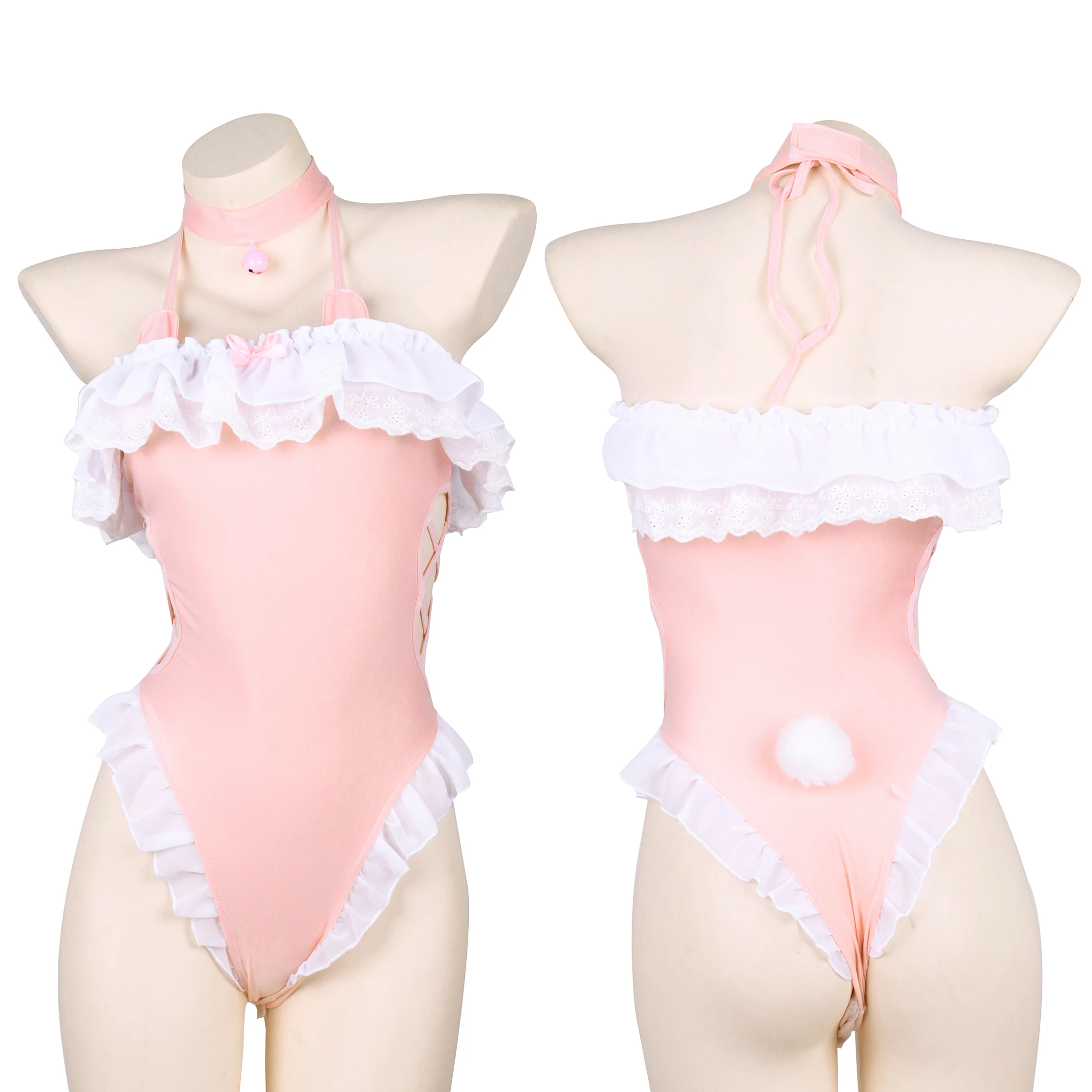 Sweet Grils Cute Rabbit Ears Halter Pink Ruffles Bodysuit Swimstuit Anime Sukumizu Cosplay Hollow One-piece Swimwear With Tail
Sweet Grils Cute Rabbit Ears Halter Pink Ruffles Bodysuit Swimstuit Anime Sukumizu Cosplay Hollow One-piece Swimwear With Tail
