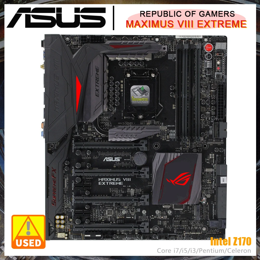 

ASUS MAXIMUS VIII EXTREME Использует чипсет Intel Z170 поддерживает процессор Core i7/i5/i3 7100 7700 процессор LGA 1151 слот 4 × DDR4 материнская плата ROG