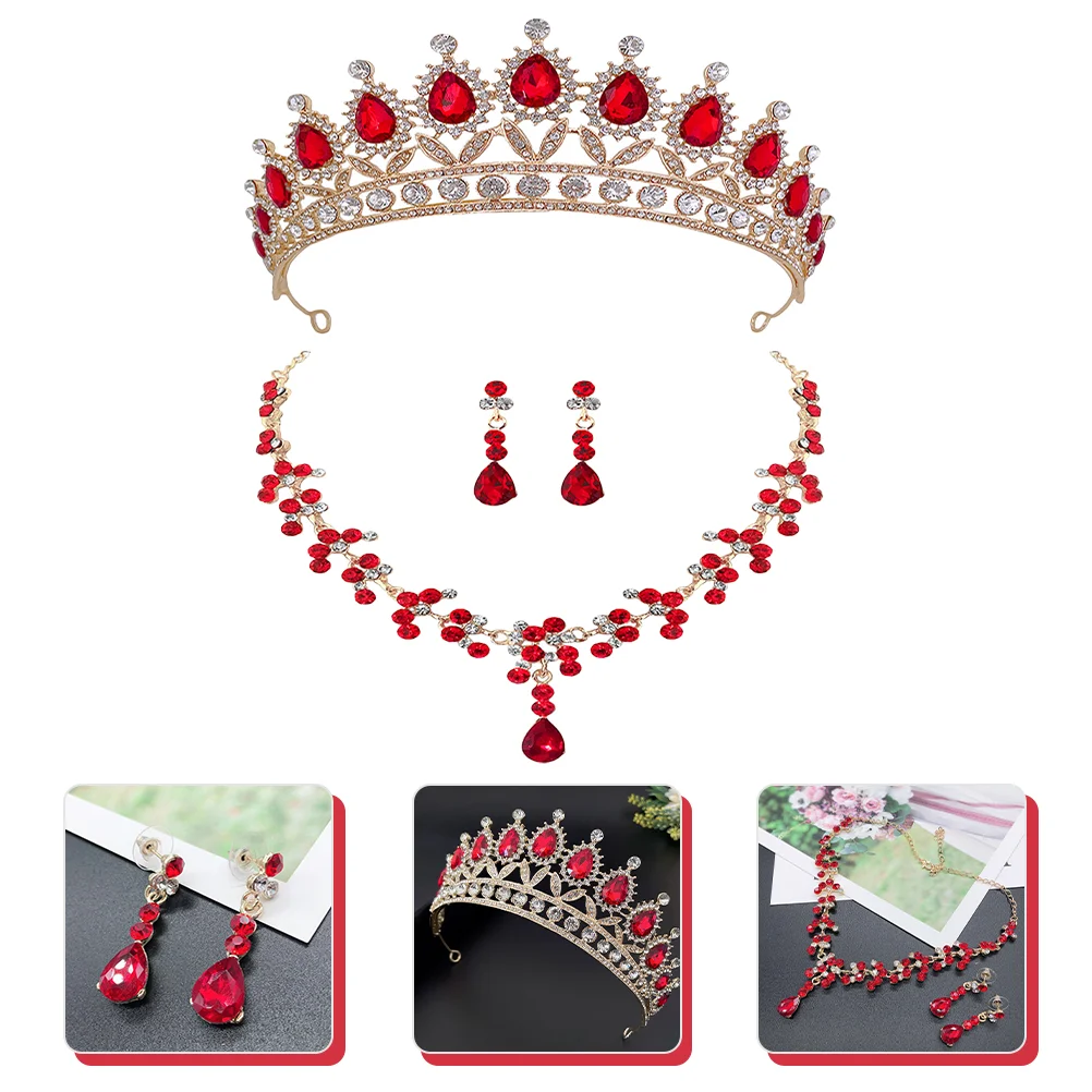 

Three Piece Suit Crown Necklace Earrings Miss Bridesmaid Jewelry Zinc Alloy Wedding Tiaras