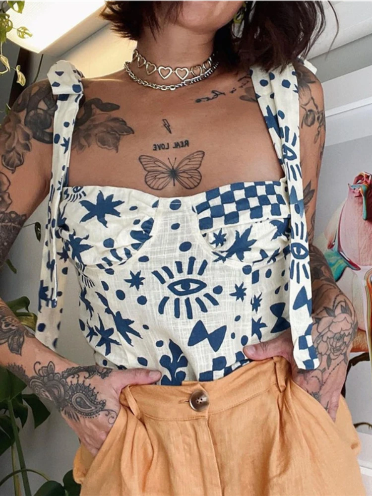 Y2K Print Bow Bandage Tie Crop Top for Women 2022 Summer Sexy Sleeveless Cami Elegant Slim Top Tees Oufits Casual Streetwear
Y2K Print Bow Bandage Tie Crop Top for Women 2022 Summer Sexy Sleeveless Cami Elegant Slim Top Tees Oufits Casual Streetwear