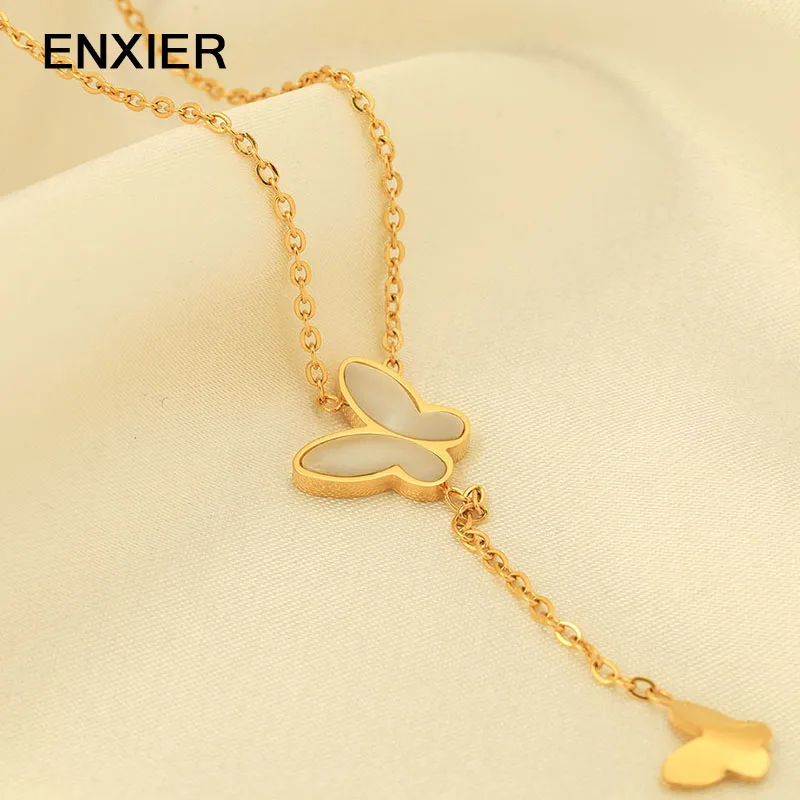 ENXIER Simple Fashion White Shell Butterfly Pendent Necklaces For Women 316L Stainless Steel Luxury Clavicle Chain Jewelry
ENXIER Simple Fashion White Shell Butterfly Pendent Necklaces For Women 316L Stainless Steel Luxury Clavicle Chain Jewelry